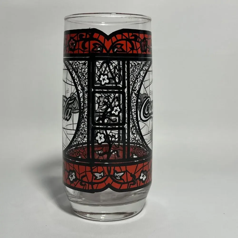 Coca-Cola Vintage Drinking Glasses Tiffany Style Stained Glass 1970s Collectible